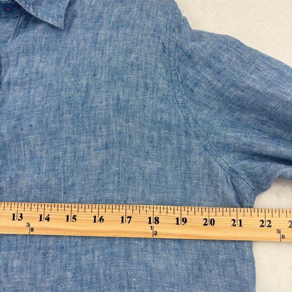 Soft Surroundings Linen Tunic Shirt Dress Size M Blue Button Front Long Sleeve - Picture 8 of 10